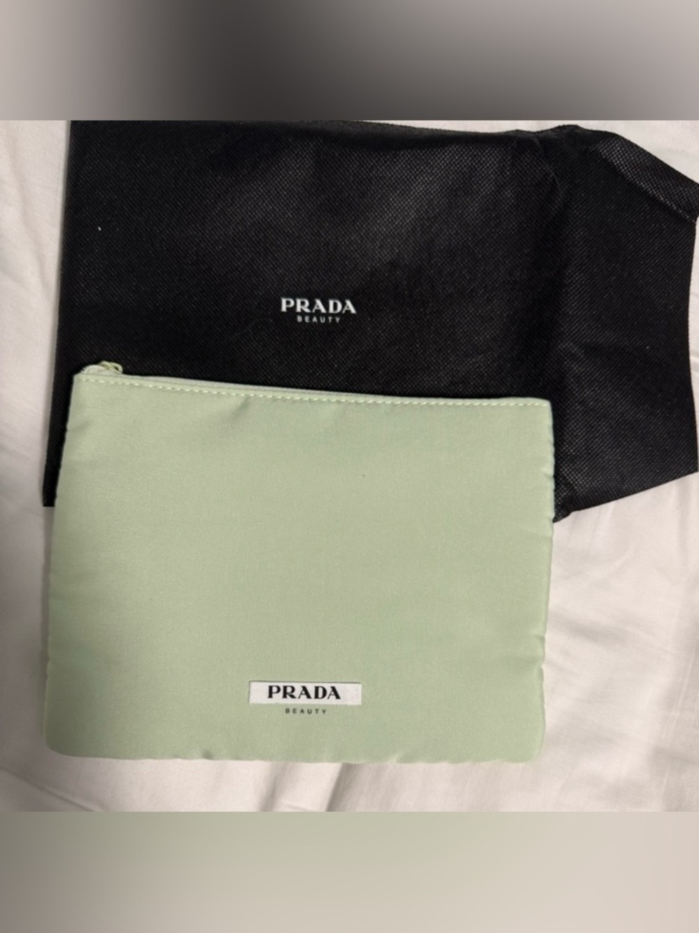 Prada cosmetic Pouch in Mint Green Beauty Pouch with dust bag! NWOT!